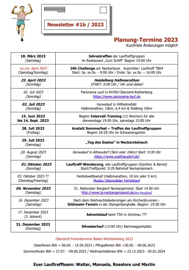Termine Lauftreff 2023